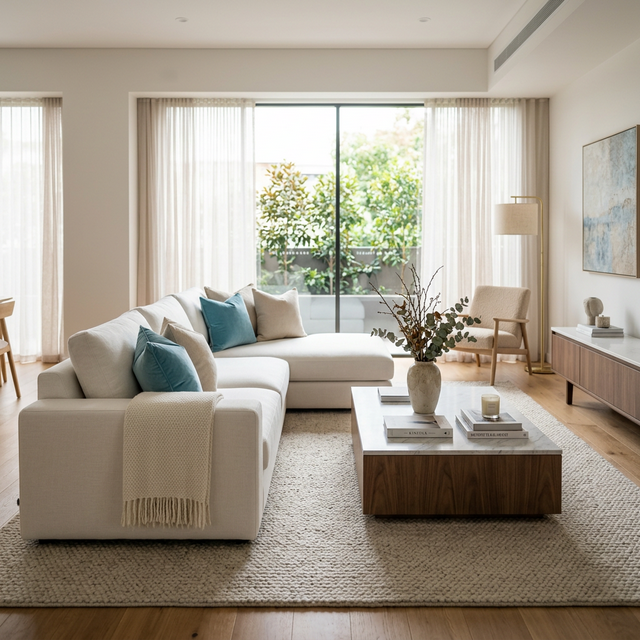 Sofá limpo em sala de estar moderna